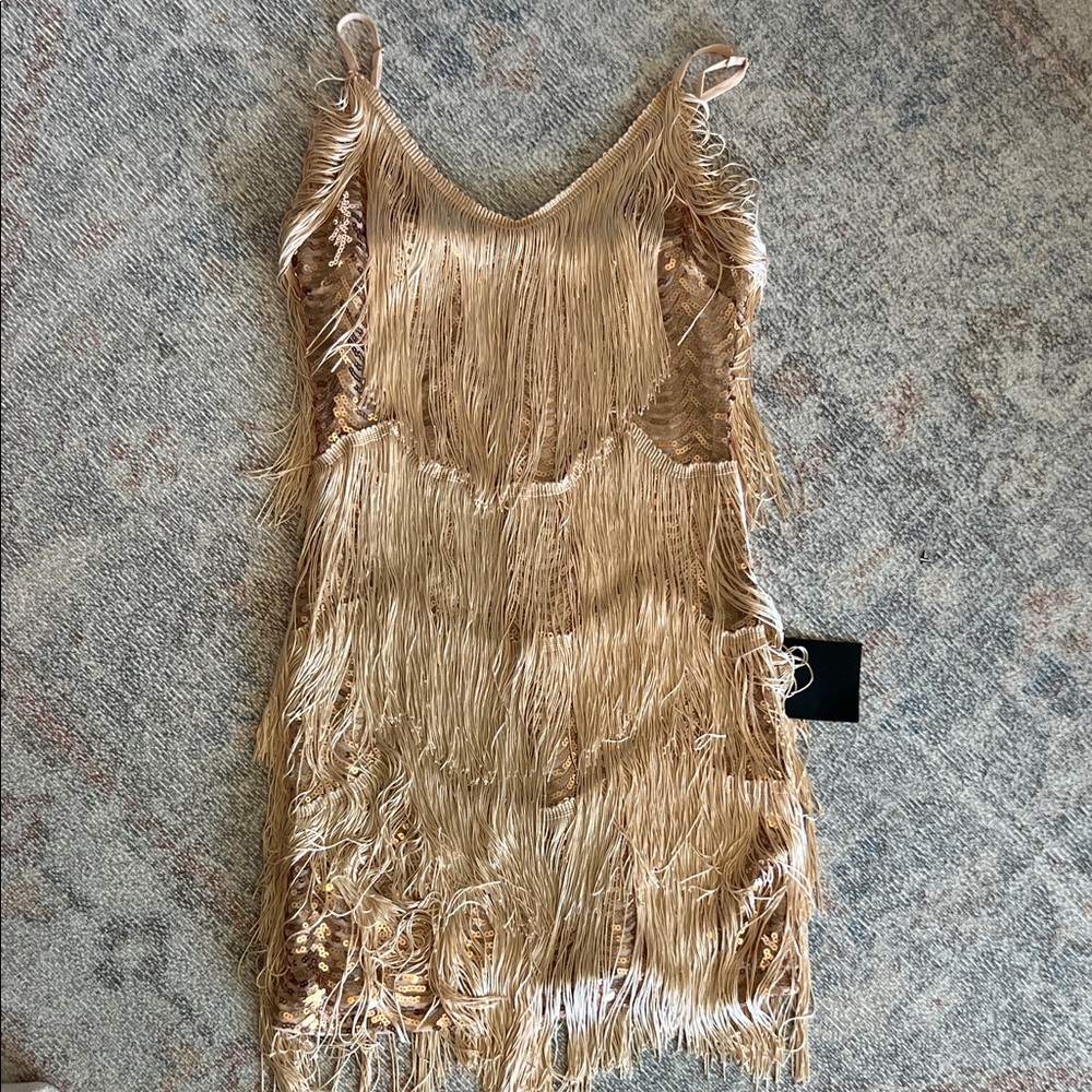 Lulu's Gold Fringe Sequin Mini Dress